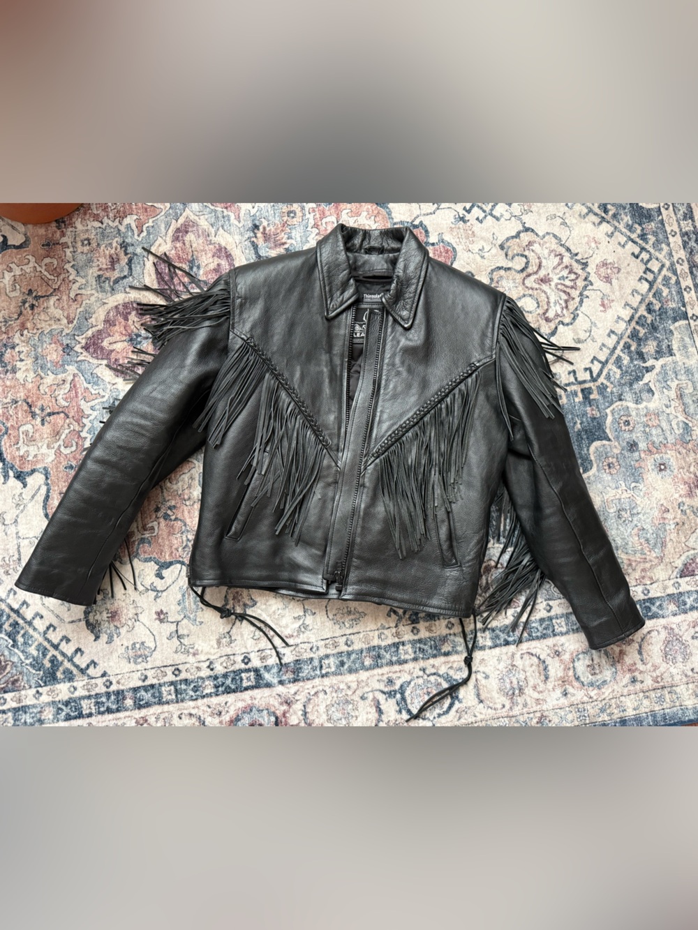 Black Leather Fringe Jacket with Braided Accents